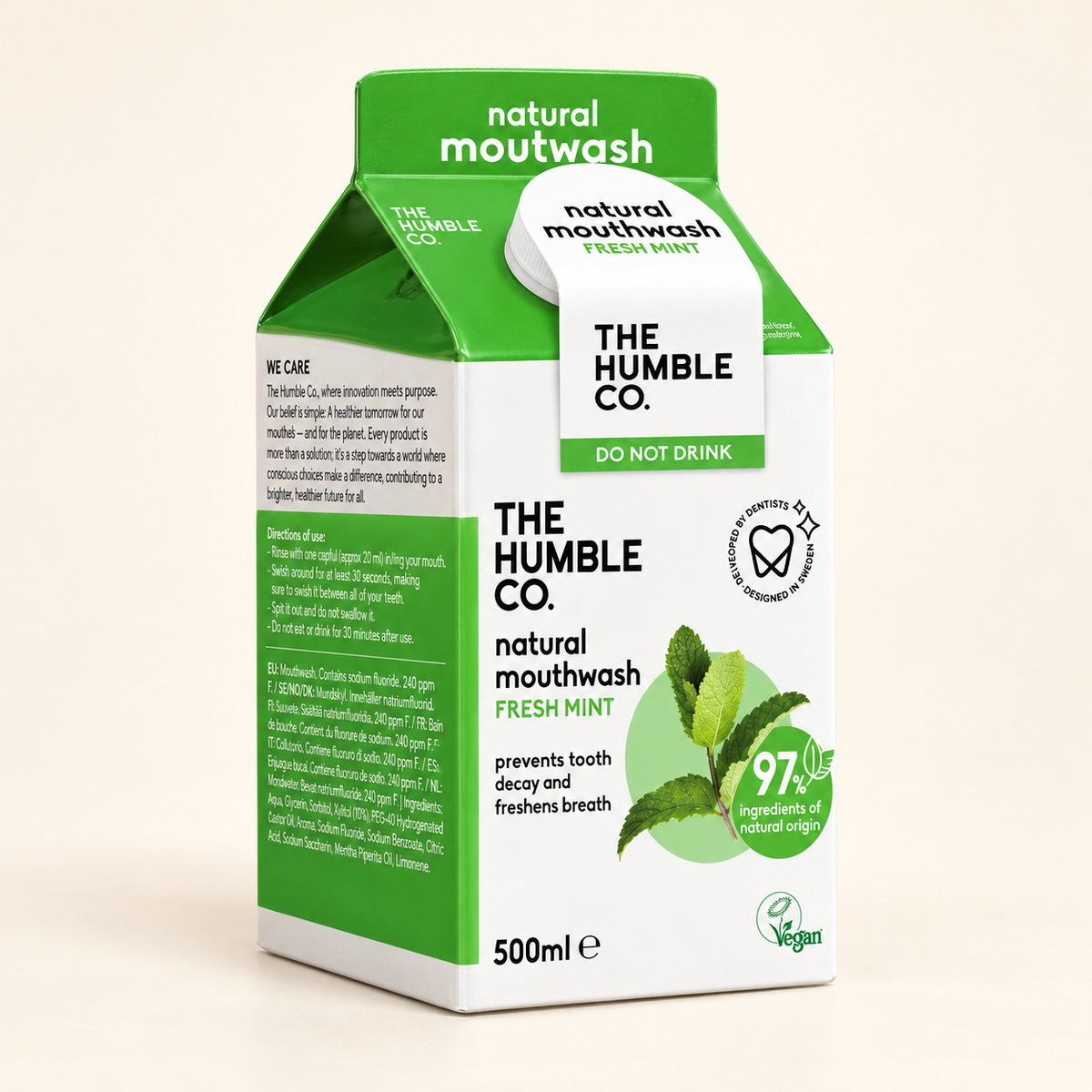 The Humble Co Ağız Bakım Suyu 500 ml Nane Karton Kutu – stüdyo çekimi