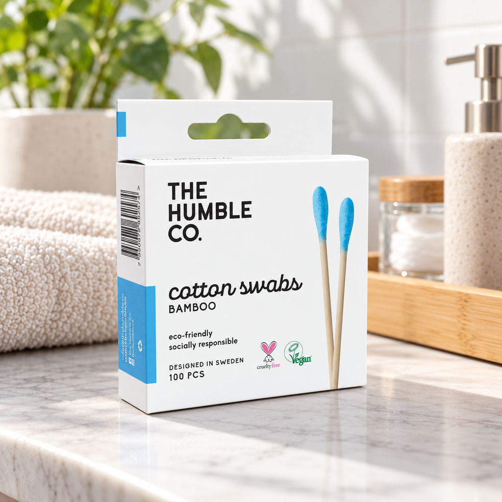 THE HUMBLE CO Bambu Kulak Temizleme Çubuğu 100 adet MAVİ – sunum önerisi