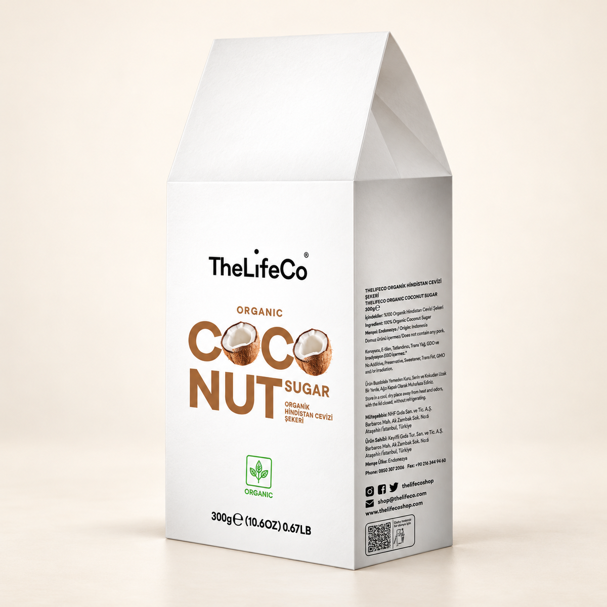 THE LIFECO Organik Hindistan Cevizi Şekeri 300 g – stüdyo çekimi