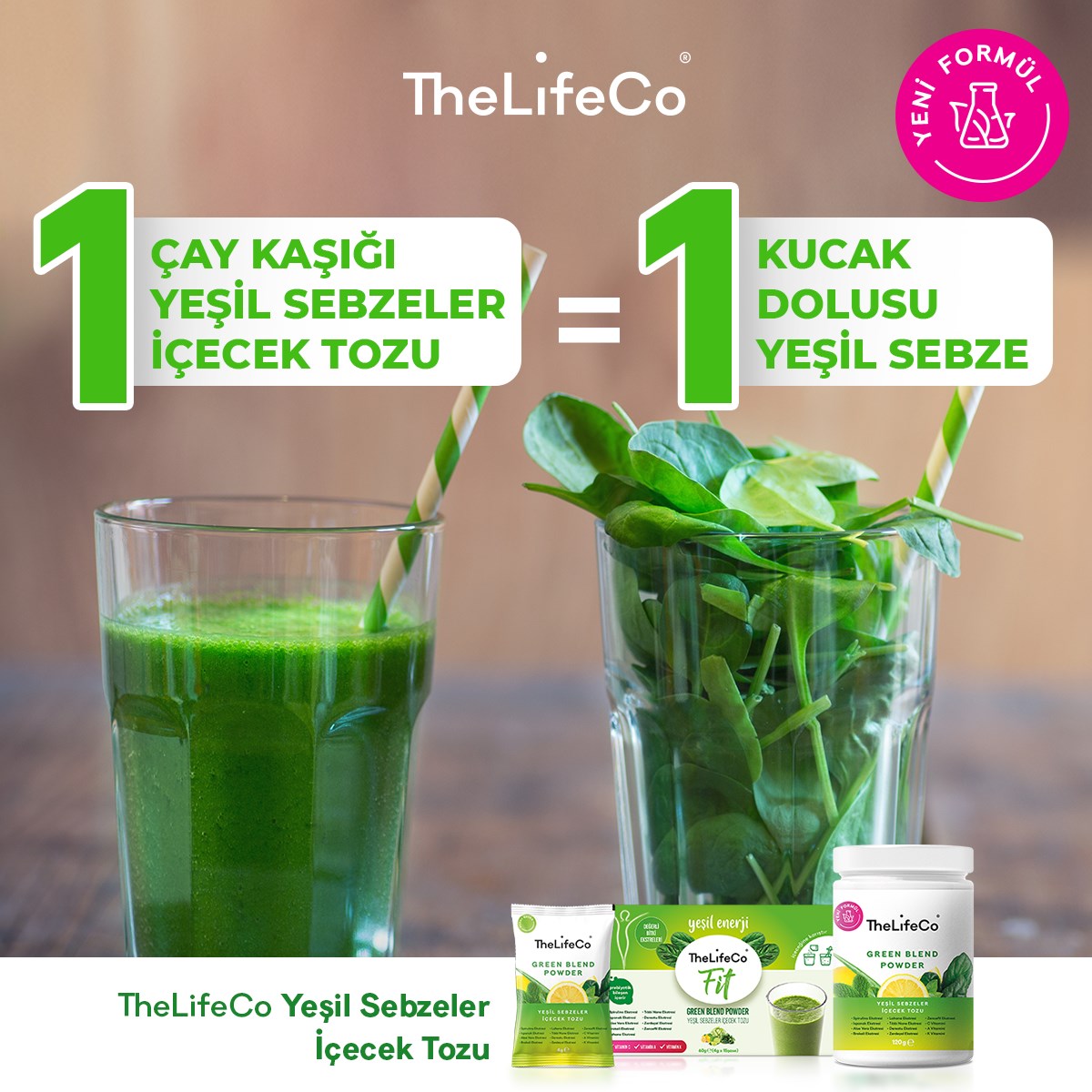 THE LIFECO Yeşil Sebzeler İçecek Tozu Green Blend 120 g