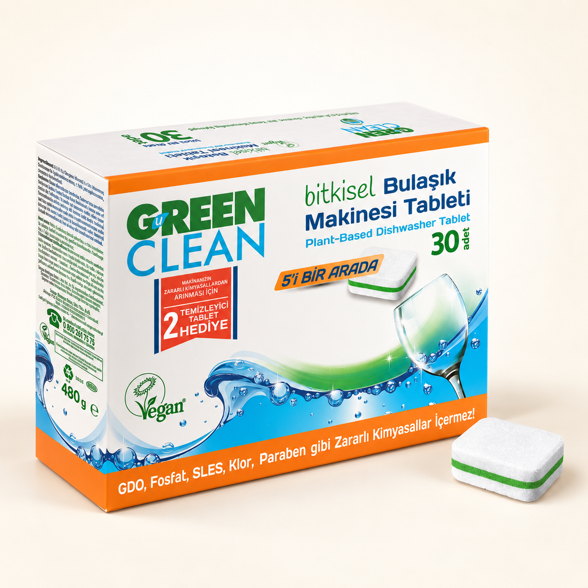 U Green Clean Bulaşık Makinası Tableti 30'lu – stüdyo çekimi