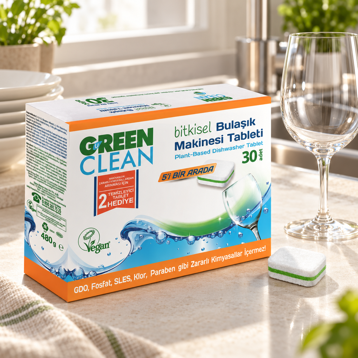 U Green Clean Bulaşık Makinası Tableti 30'lu – sunum önerisi