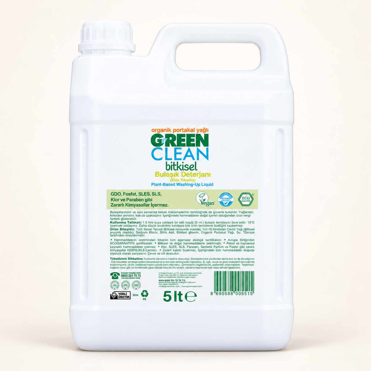 U Green Clean Elde Bulaşık Deterjanı 5 litre – stüdyo çekimi