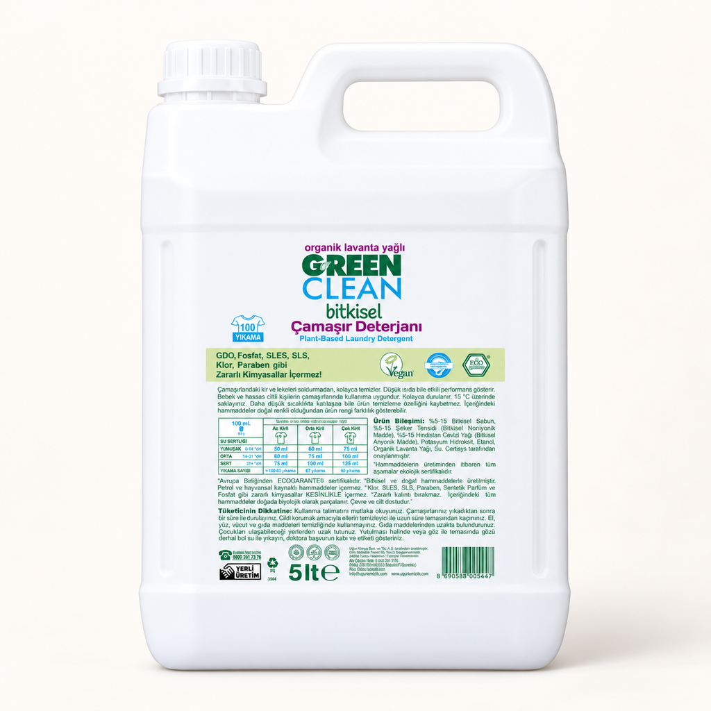 U Green Clean Sıvı Çamaşır Deterjanı 5 litre- Lavanta – stüdyo çekimi