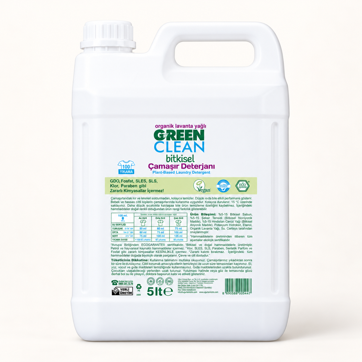 U Green Clean Sıvı Çamaşır Deterjanı 5 litre- Lavanta – stüdyo çekimi