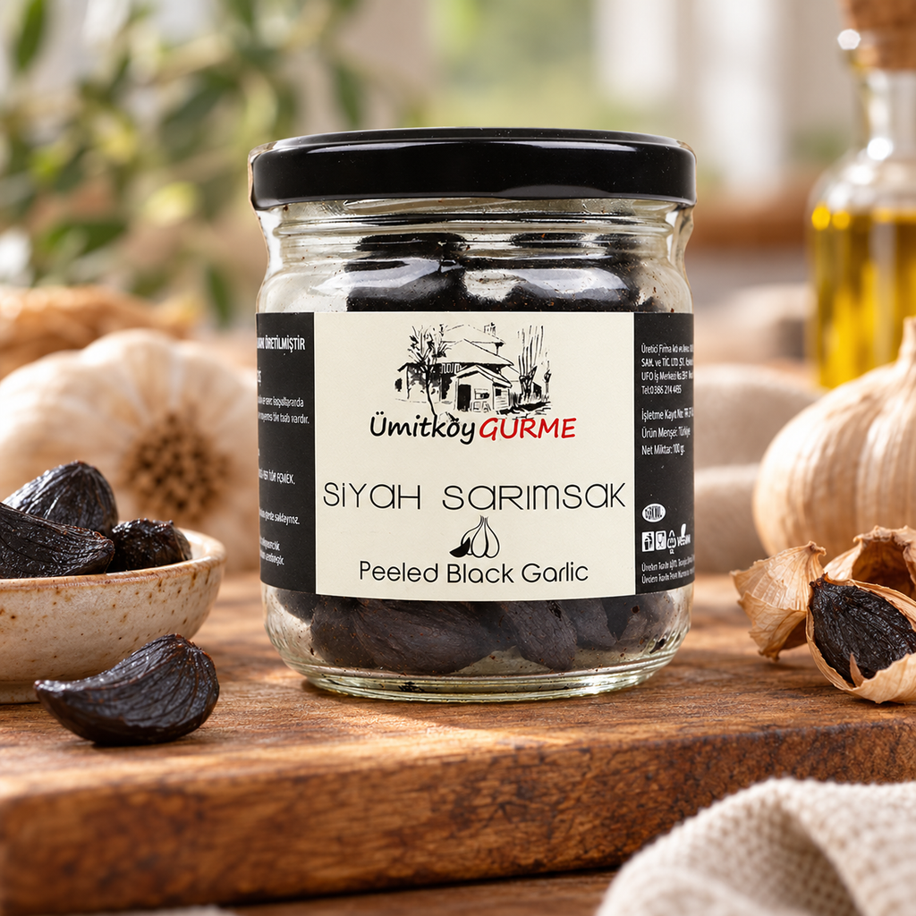 ÜMİTKÖY GURME Siyah Sarımsak Soyulmuş Diş 100 g – sunum önerisi