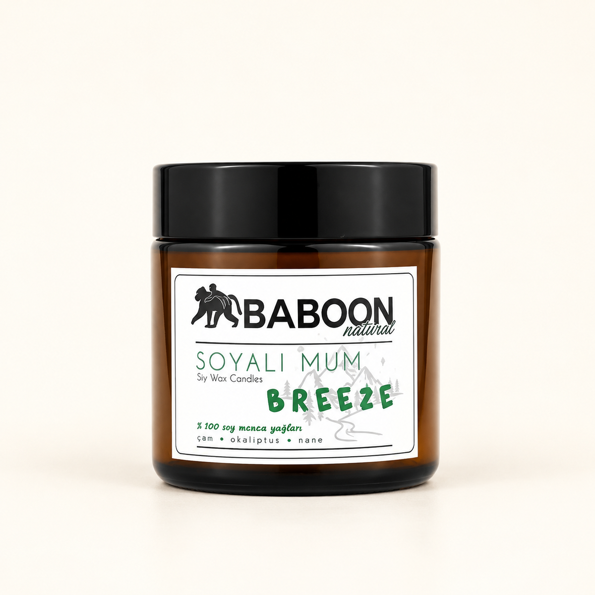 BABOON NATURAL Soyalı Mum Çam & Okaliptus & Nane - Breeze – stüdyo çekimi