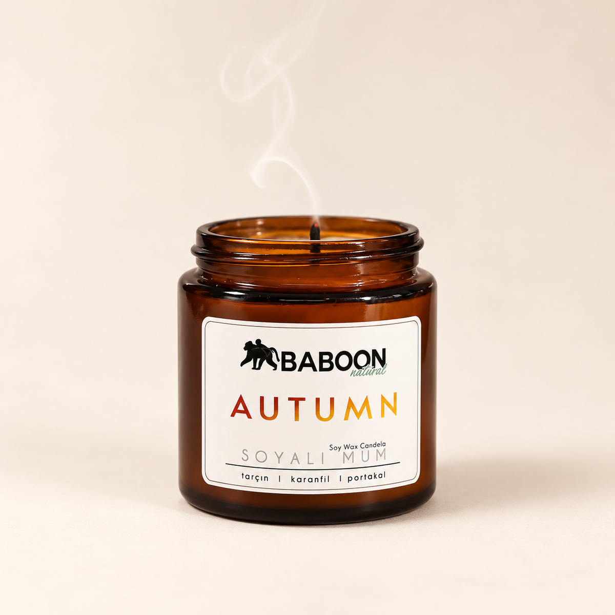 BABOON NATURAL Soyalı Mum Tarçın & Karanfil & Portakal -Autumn – stüdyo çekimi