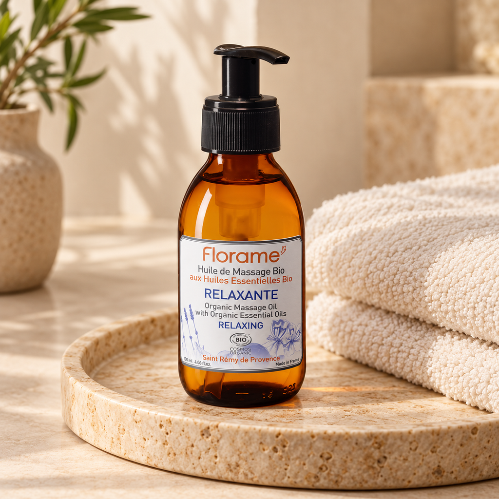 FLORAME ORGANİK Rahatlatıcı Etkili Masaj Yağı 100 ml – sunum önerisi