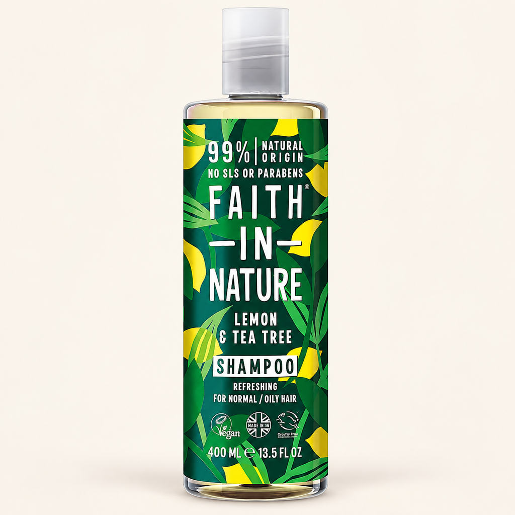 FAITH IN NATURE %99 Doğal İçerikli Ferahlatıcı Şampuan 400 ml Normal-Yağlanmaya-Kepeğe Meyilli Saçlar İçin Limon ve Çay Ağacı – stüdyo çekimi