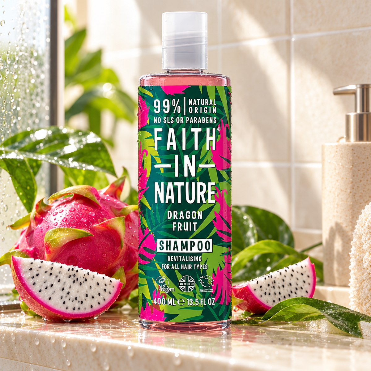 FAITH IN NATURE %99 Doğal İçerikli Canlandırıcı Şampuan 400 ml Tüm Saç Tipleri İçin Ejder Meyvesi – sunum önerisi