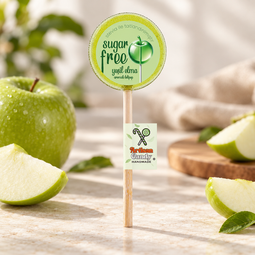 ARTISAN CANDY El Yapımı Meyve Aromalı Kristal Lolipop YEŞİL ELMA 16 g (1 adet) – sunum önerisi