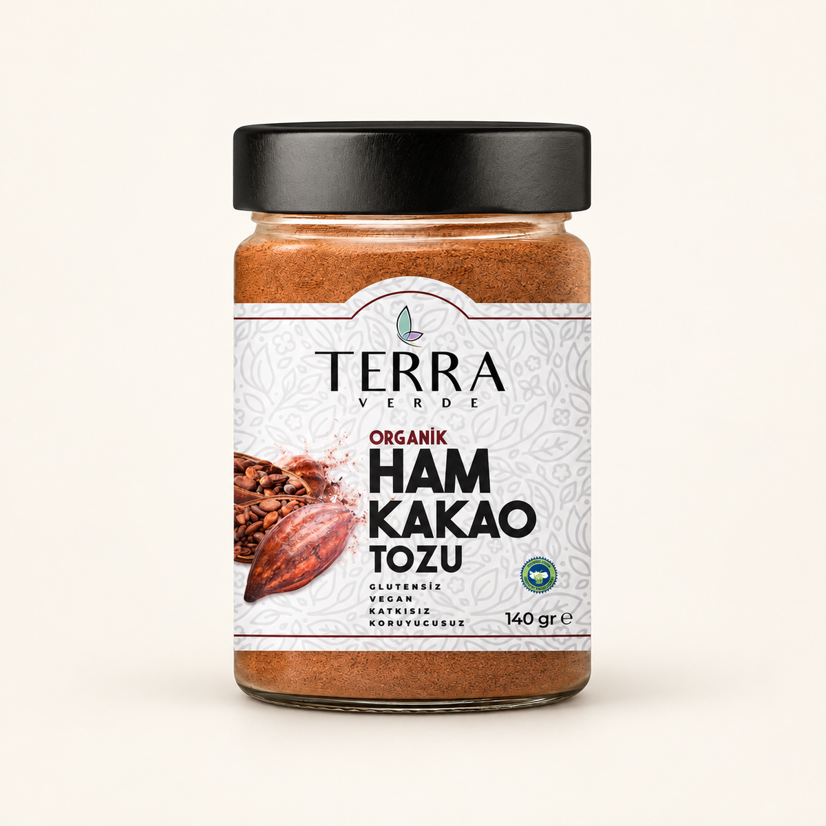 TERRA VERDE Organik Ham Kakao Tozu 140 g – stüdyo çekimi