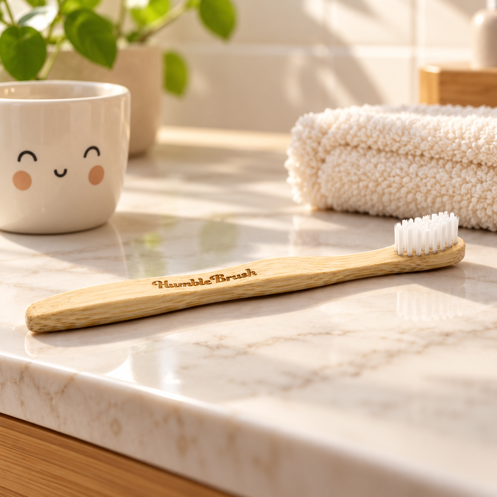 HUMBLE BRUSH Bambu Çocuk Diş Fırçası Ultra Soft-Çok Yumuşak BEYAZ – sunum önerisi