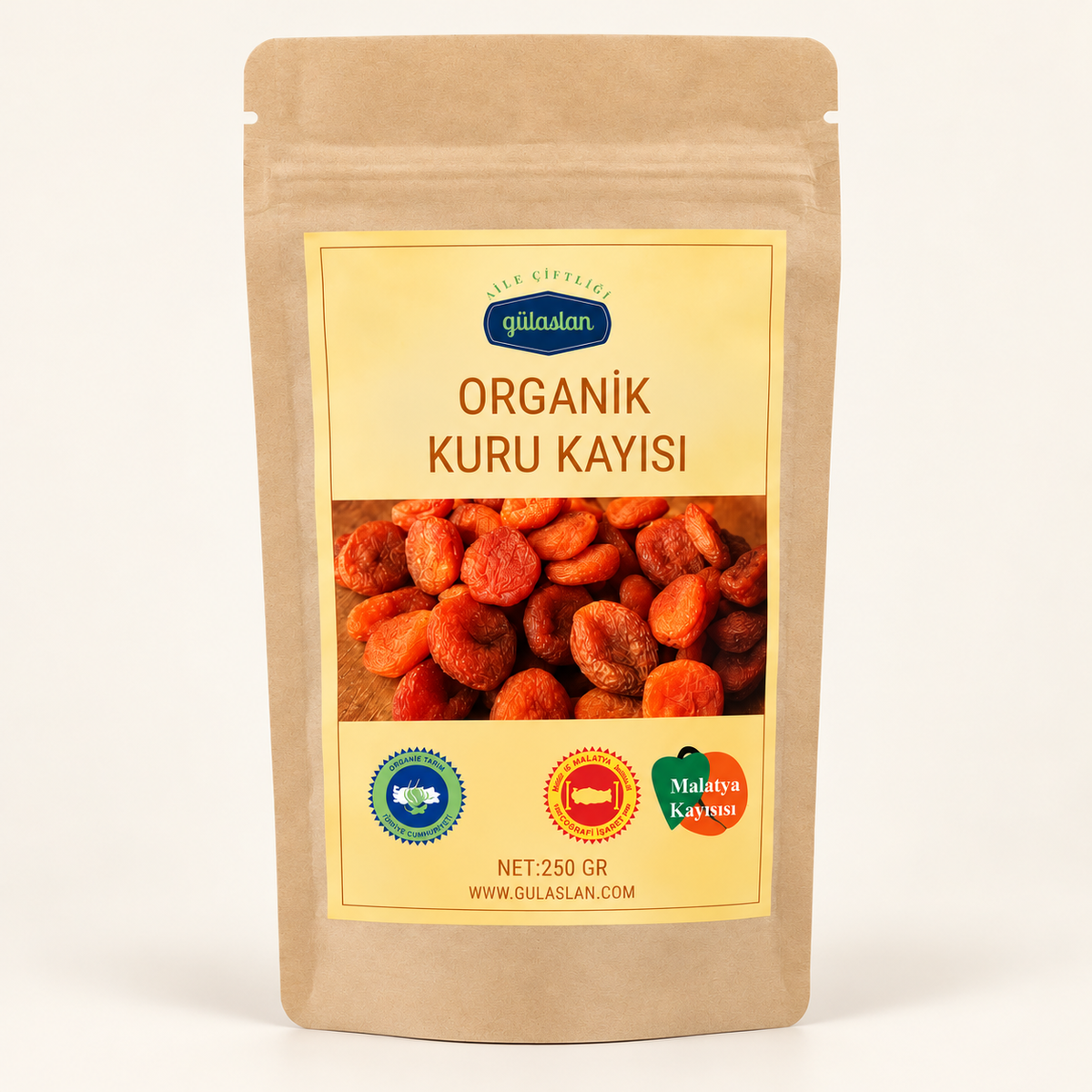 Gülaslan Organik Kuru Kayısı 250 g. – stüdyo çekimi
