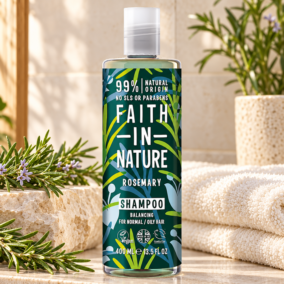 FAITH IN NATURE %99 Doğal İçerikli Dengeleyici Şampuan 400 ml Normal-Yağlanmaya-Kepeğe Meyilli Saçlar İçin Biberiye – sunum önerisi