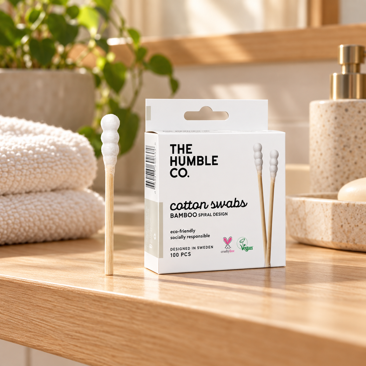 THE HUMBLE CO Bambu Kulak Temizleme Çubuğu Spiral Form BEYAZ – sunum önerisi