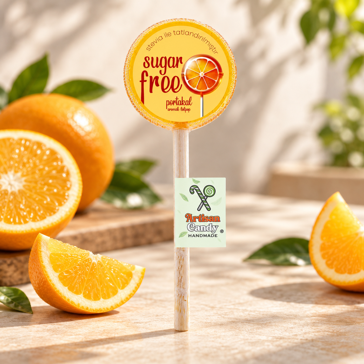 ARTISAN CANDY El Yapımı Meyve Aromalı Kristal Lolipop PORTAKAL 16 g (1 adet) – sunum önerisi