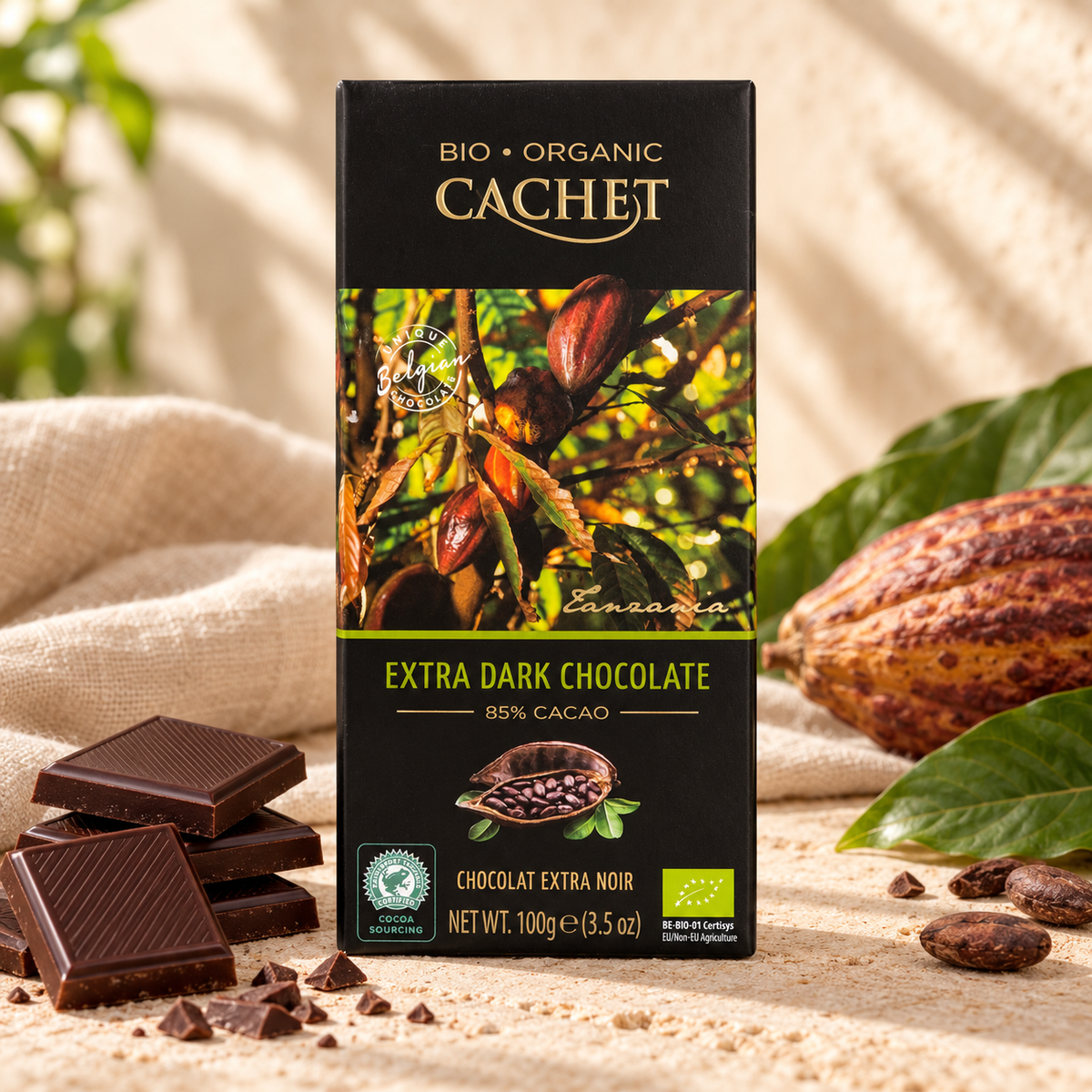 CACHET Organik Bitter Çikolata %85  90 gram – sunum önerisi