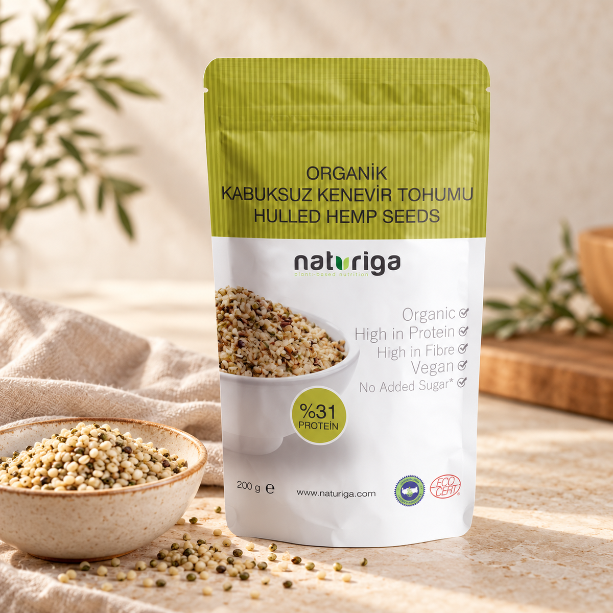 NATURIGA Organik Kabuksuz Kenevir Tohumu 200 g – sunum önerisi