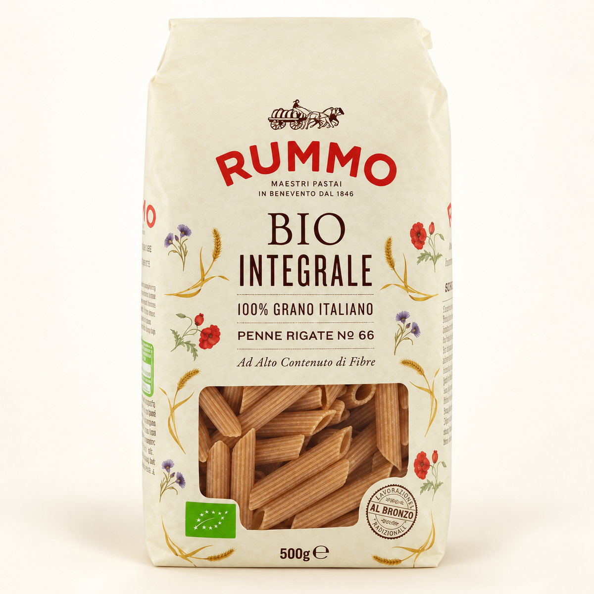 RUMMO Organik Tam Buğday Penne (Kalem Makarna) 500 g – stüdyo çekimi