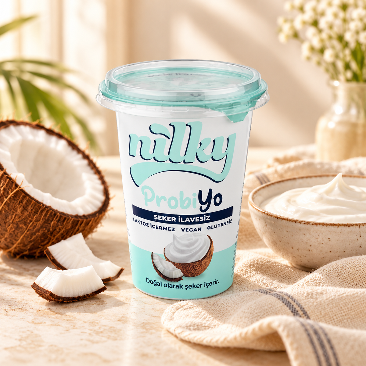 NILKY ŞEKERSİZ Probiyo Sade (Hindistan Cevizi Yoğurt) 400g – sunum önerisi