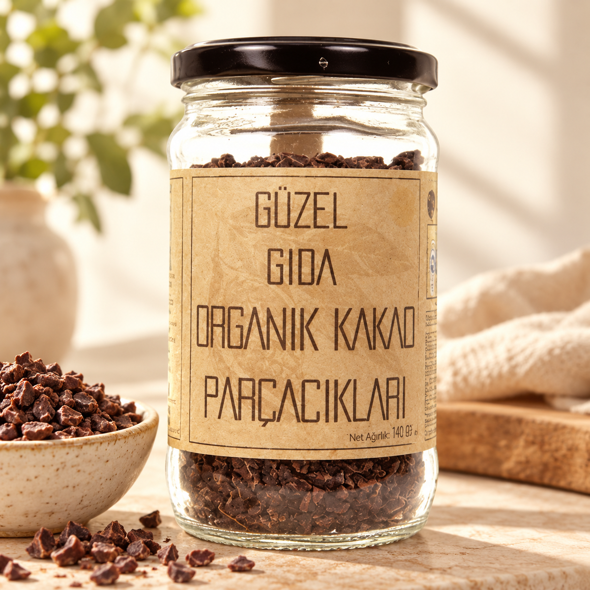 GÜZEL GIDA Organik Ham Kakao Parçacıkları 140 g – sunum önerisi