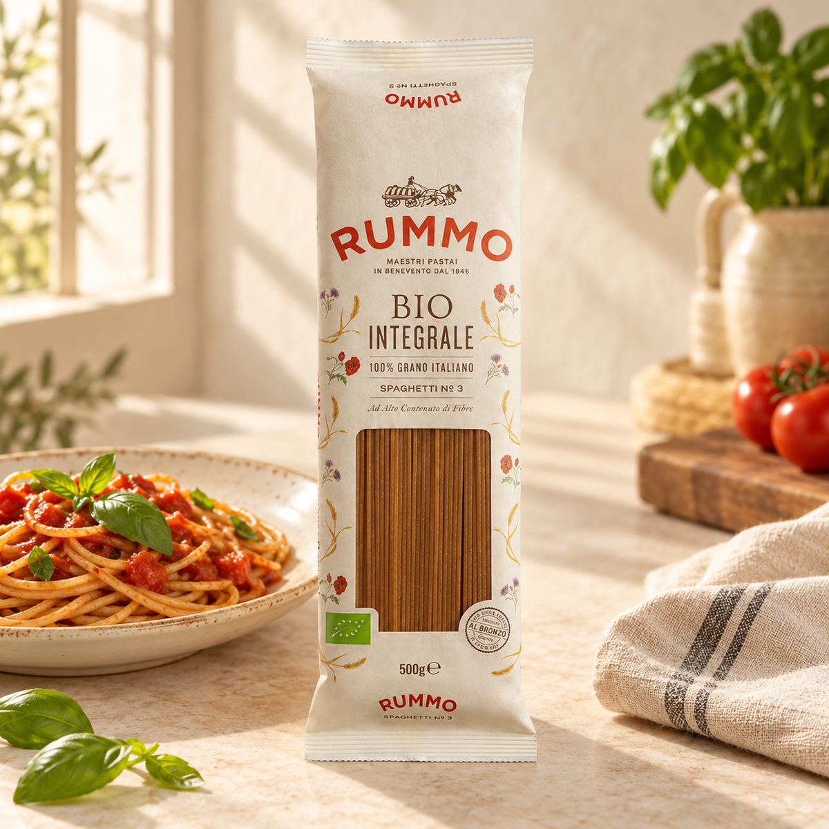 Rummo Organik Tam Buğday Spagetti Makarna 500 g – sunum önerisi
