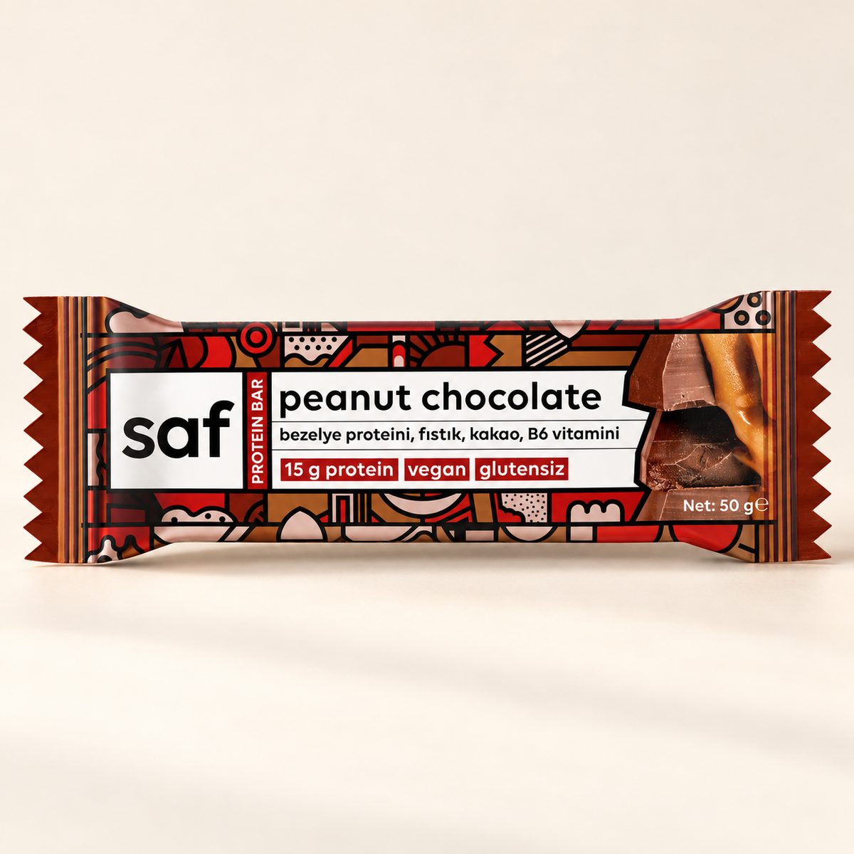 SAF Peanut Chocolate High Protein Bar 50 g – stüdyo çekimi