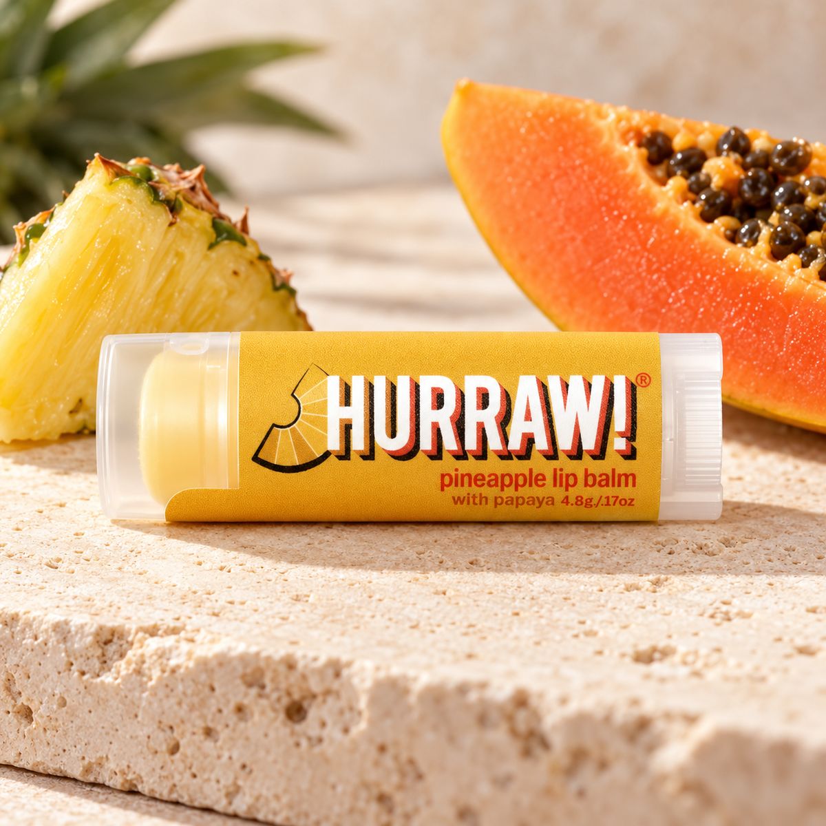 HURRAW Papaya Pineapple Lip Balm/ Papaya Ananaslı Dudak Koruyucu – sunum önerisi