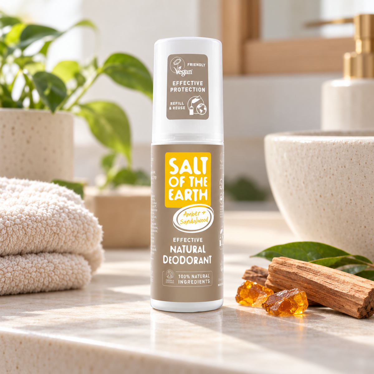 SALT OF THE EARTH Amber + Sandal Ağacı Sprey Deo 100 ml – sunum önerisi