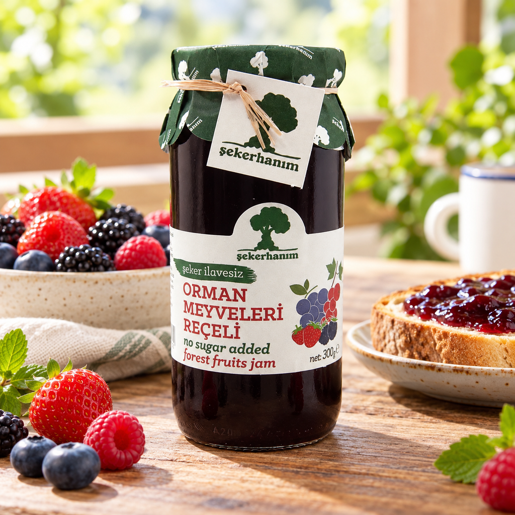 ŞEKERHANIM Şeker İlavesiz Orman Meyveleri Reçeli 300 g – sunum önerisi