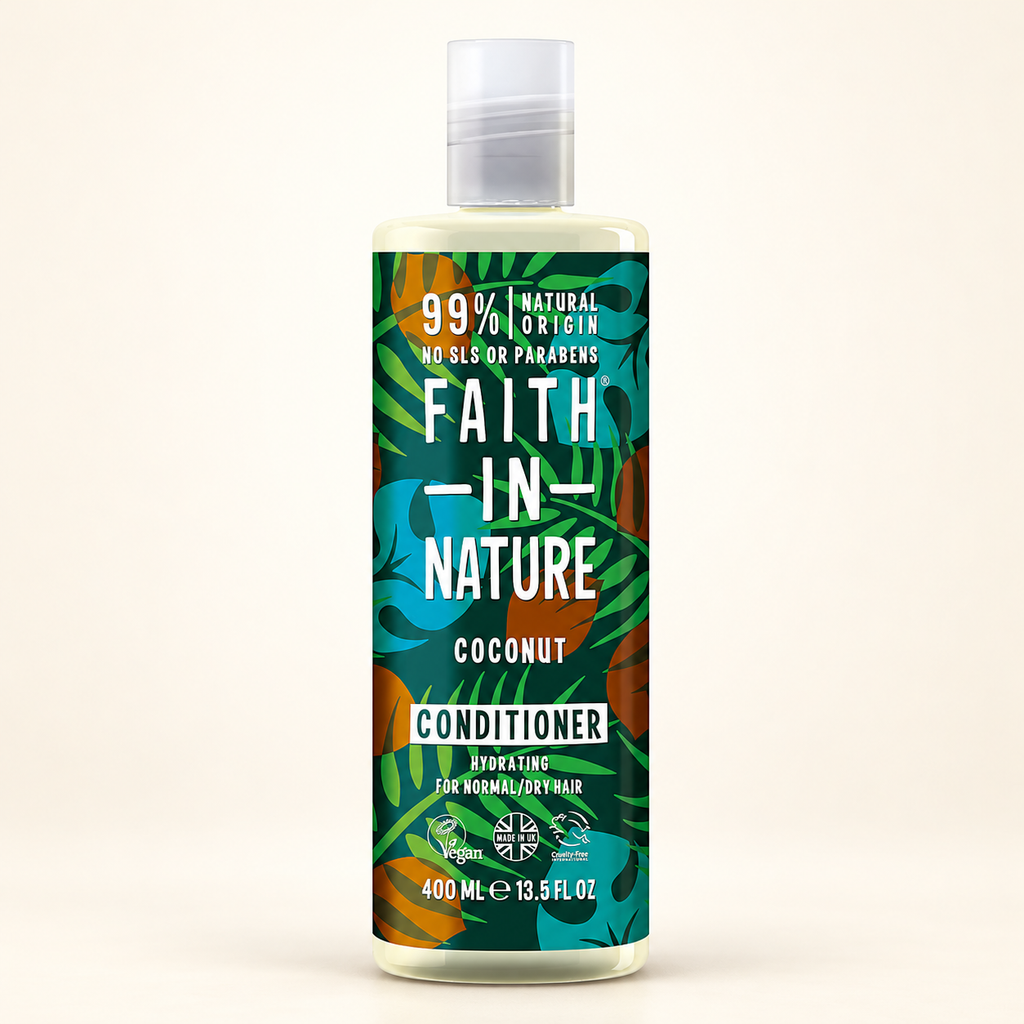 FAITH IN NATURE %99 Doğal İçerikli Nemlendirici Saç Bakım Kremi 400 ml- Normal-Kuruya Dönük Saçlar İçin Hindistan Cevizi – stüdyo çekimi