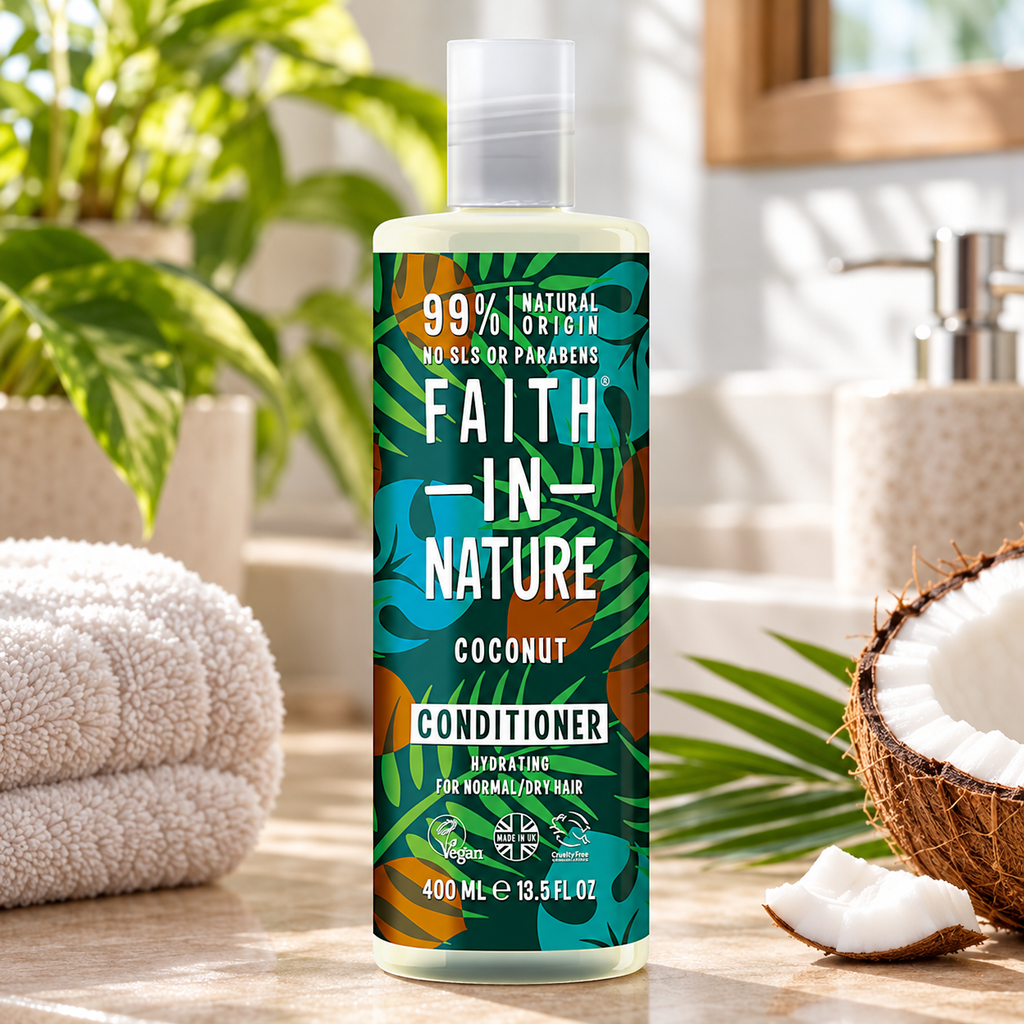 FAITH IN NATURE %99 Doğal İçerikli Nemlendirici Saç Bakım Kremi 400 ml- Normal-Kuruya Dönük Saçlar İçin Hindistan Cevizi – sunum önerisi