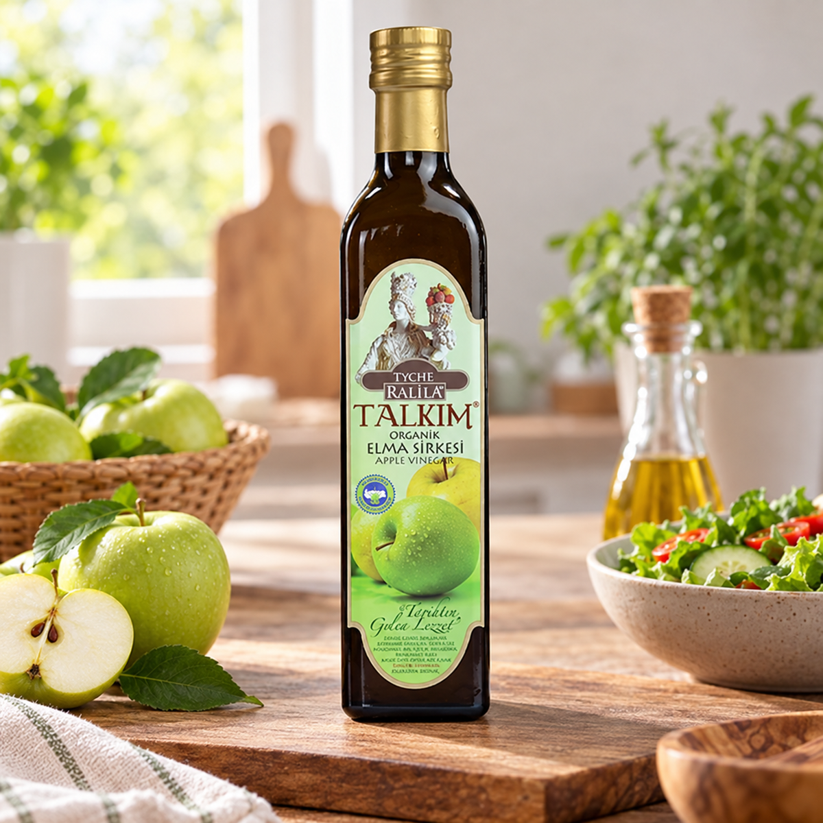 RALİLA Organik Talkım Elma Sirkesi 500 ml (Probiyotik) – sunum önerisi