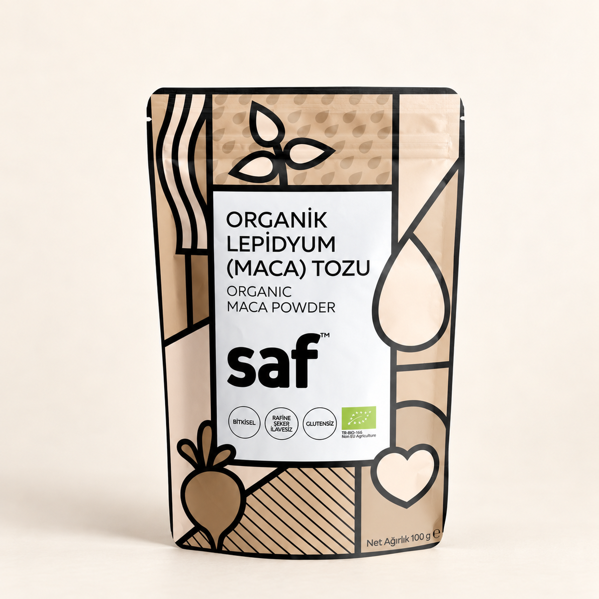 Saf Organik Maca Tozu 100 g – stüdyo çekimi