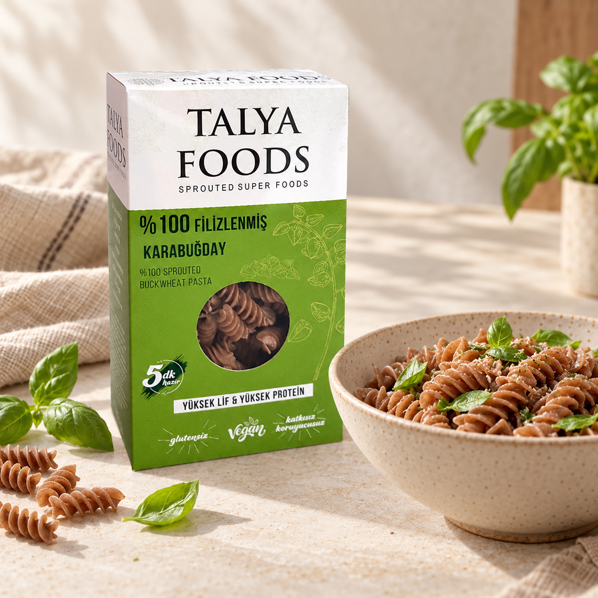 TALYA FOODS Filizlendirilmiş Karabuğday Makarnası 200 g – sunum önerisi