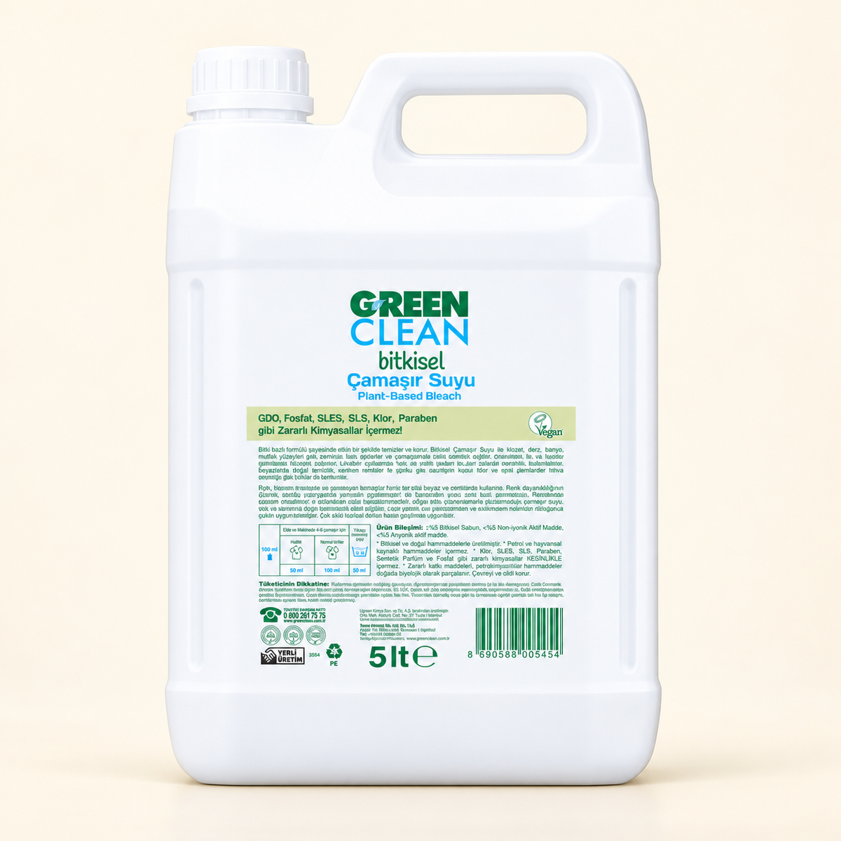 U GREEN CLEAN Bitkisel Çamaşır Suyu 5 litre – stüdyo çekimi