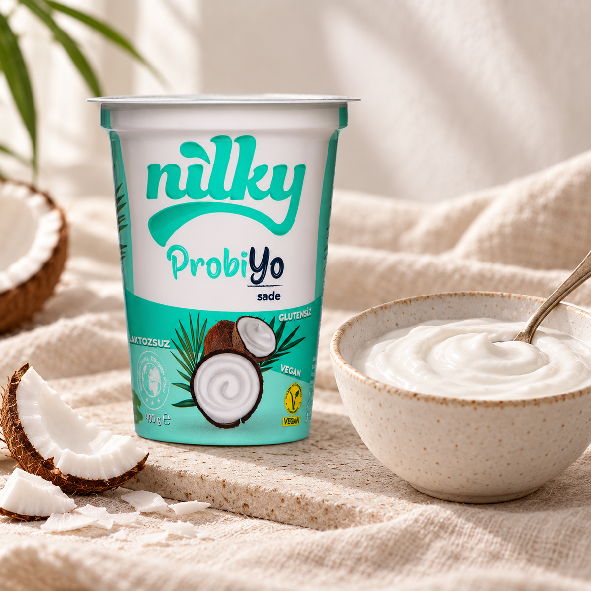 NILKY Probiyo Tatlandırılmış Sade (Hindistan Cevizi Yoğurt) 400g – sunum önerisi