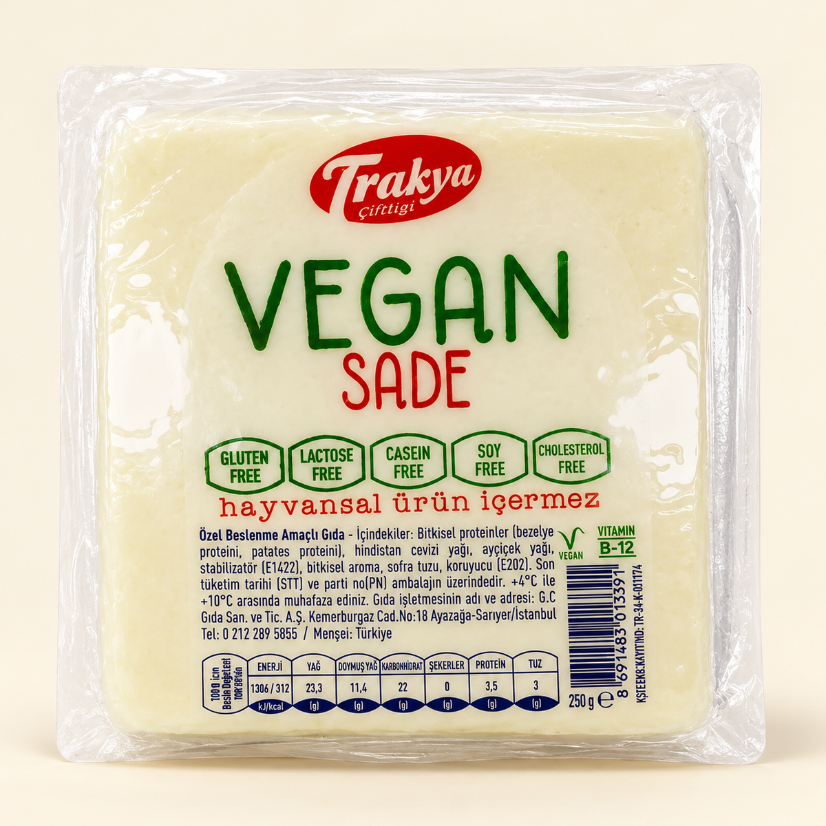 TRAKYA ÇİFTLİĞİ Vegan Sade 250 g – stüdyo çekimi