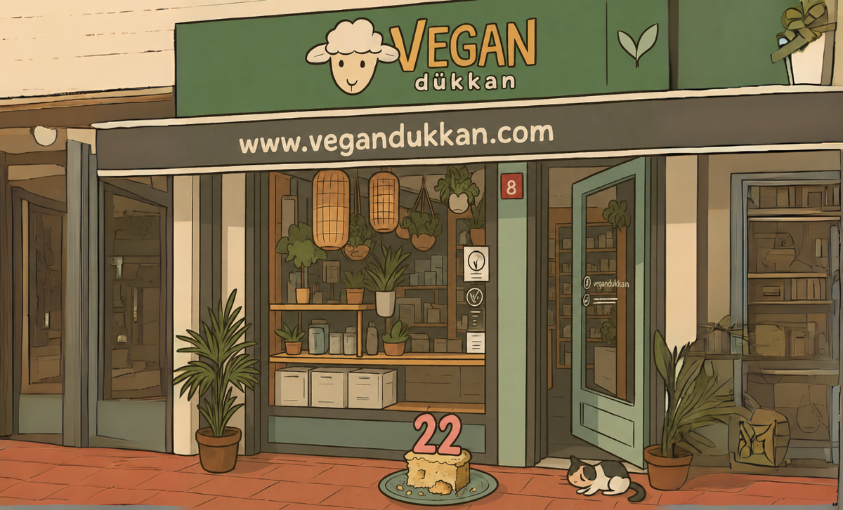 Vegan Dükkan dükkânı ve üzerinde 22 yazan yıl dönümü pastası