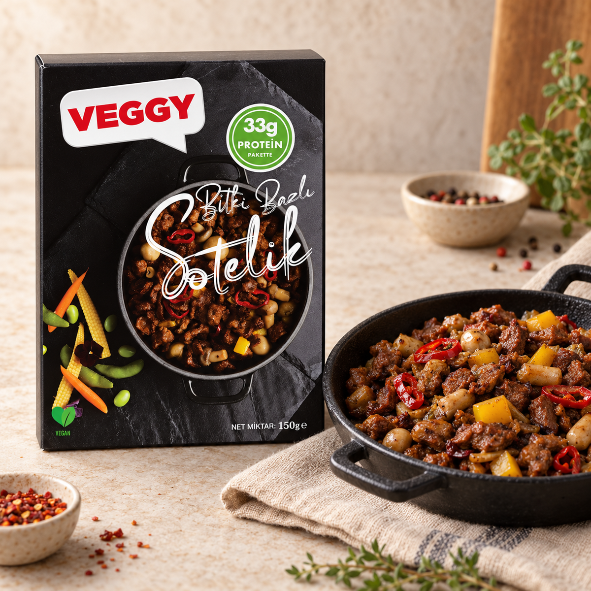 Veggy Bitki Bazlı Sotelik 150 g – sunum önerisi