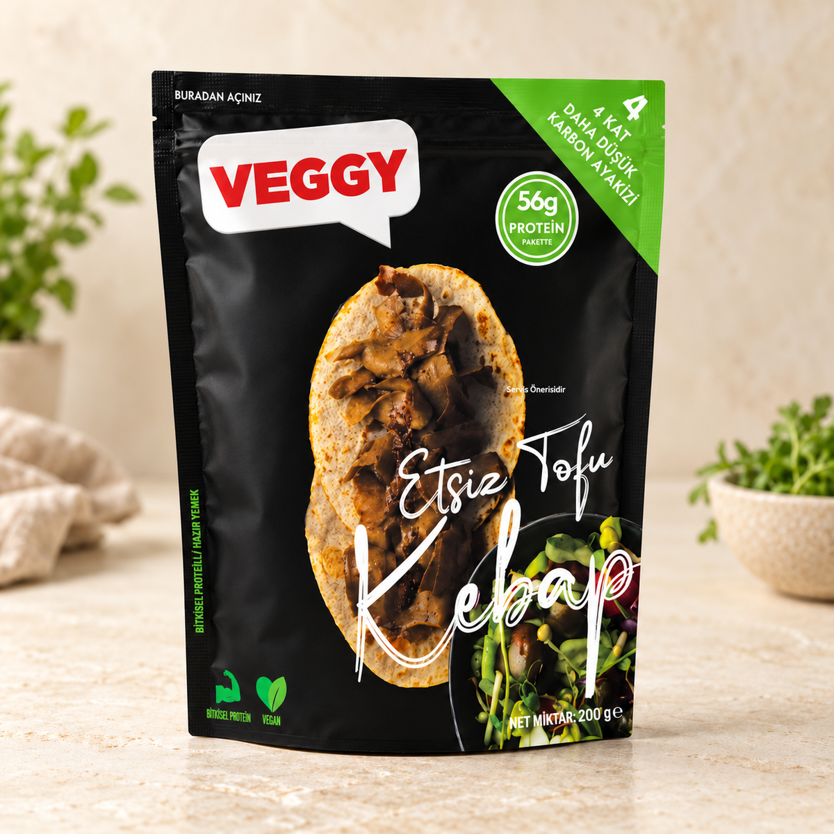 Veggy Etsiz Tofu Kebap 200 g, stüdyo görünümü