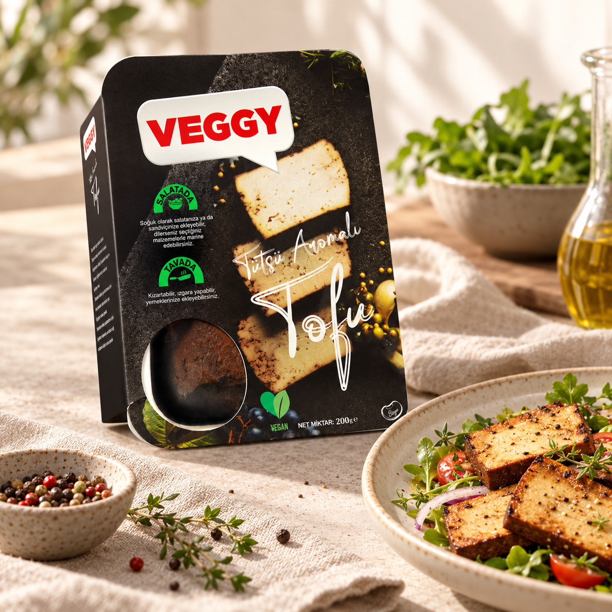 VEGGY Tütsü Aromalı Tofu 200 g – sunum önerisi