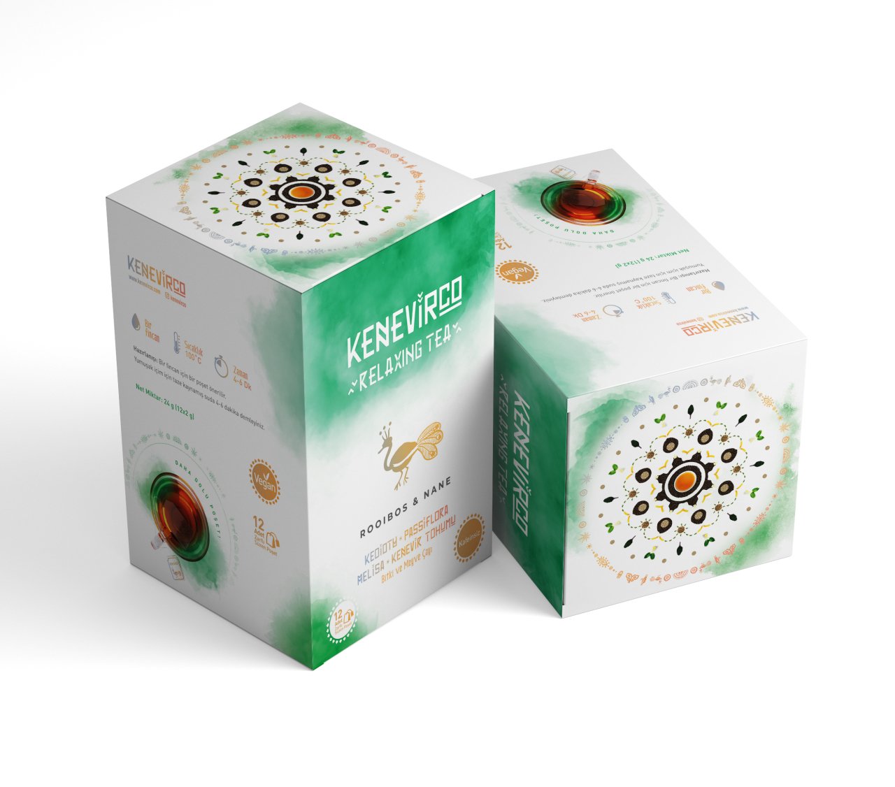 KENEVIRCO Yeşil Rooibos ve Naneli Kenevir Tohumu Çayı 12’li