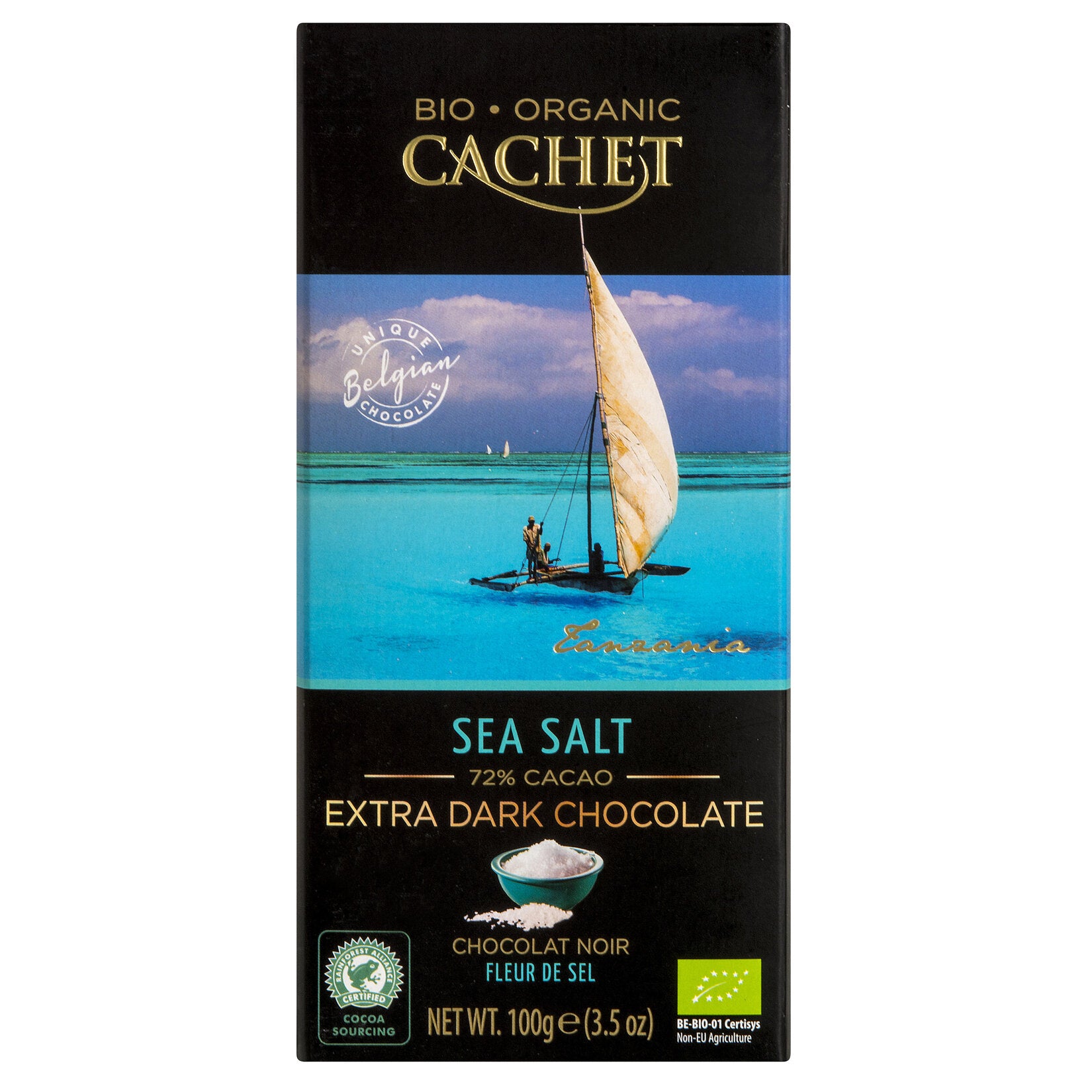 CACHET Organik Deniz Tuzlu Bitter Çikolata %72   90 gram