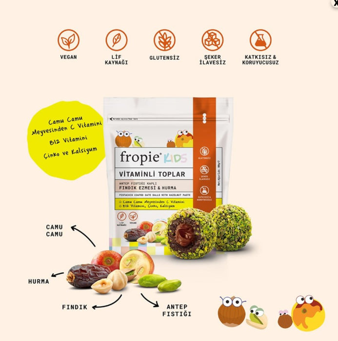 FROPIE Kids Antepfıstığı Kaplı Fındık Ezmesi & Hurma Vitaminli Toplar 80 g