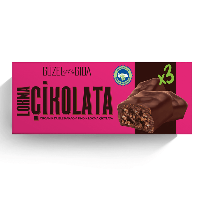 GÜZEL GIDA Organik Lokma Çikolata Duble Kakao Fındık Vegan Bar 35 g