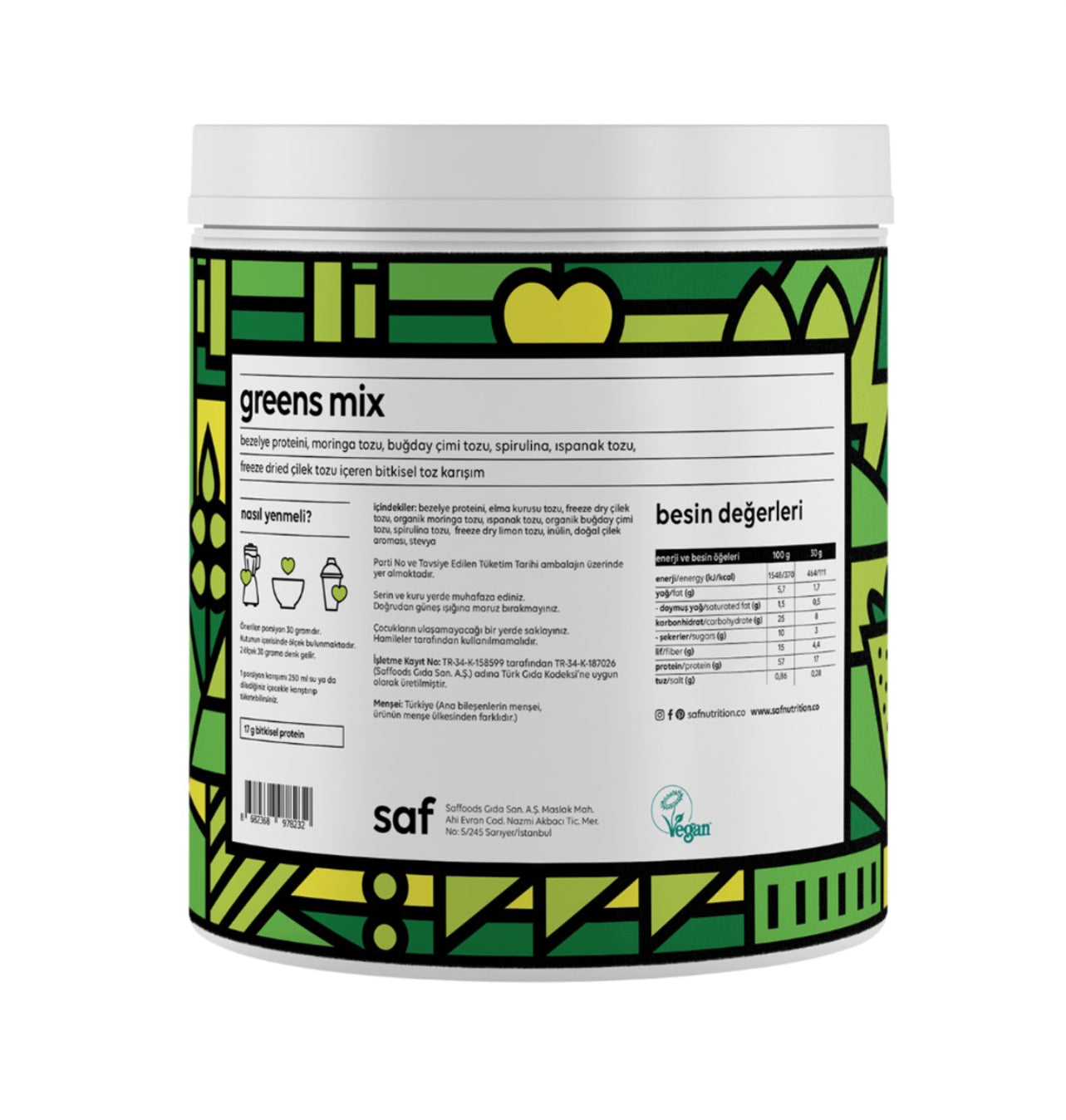 SAF Protein Superfood Greens Mix 360 g – Vegan Dükkan