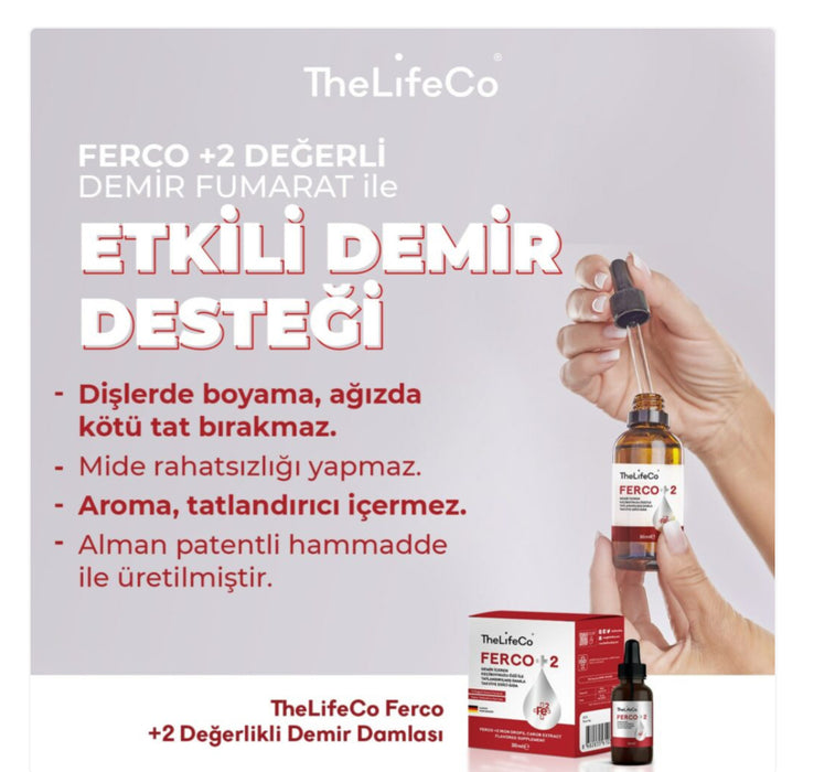 THE LIFECO Ferco +2 Değerlikli Demir Damlası 30 ml